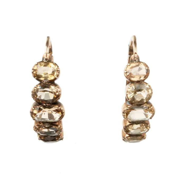 Bell Bird Antiques Earrings Early 19th Century Elongated Gold Hoop Earrings with Topaz