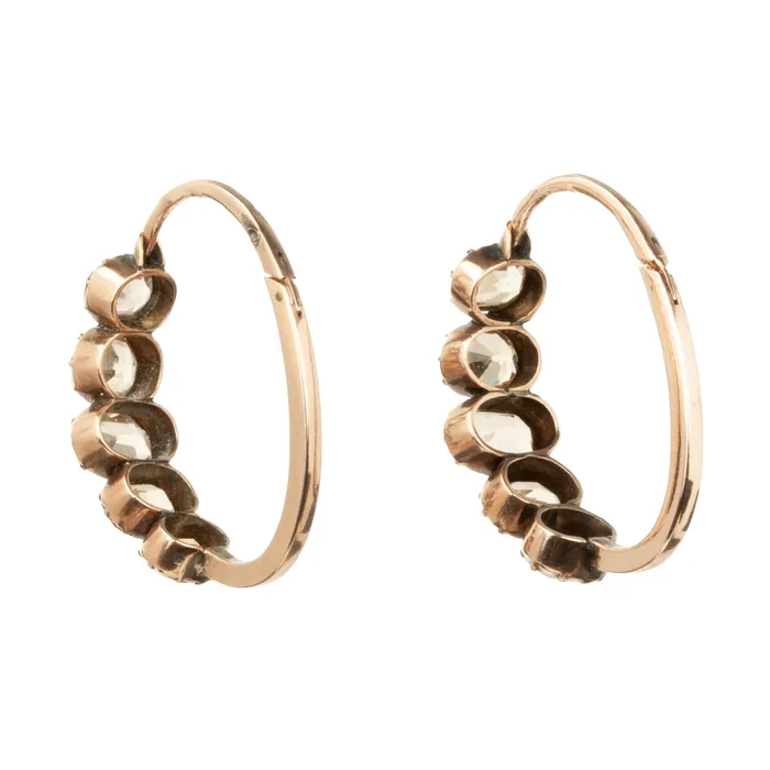 Bell Bird Antiques Earrings Early 19th Century Elongated Gold Hoop Earrings with Topaz