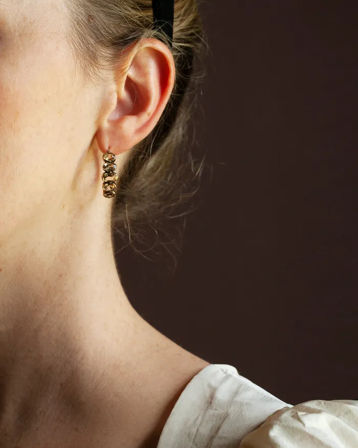 Bell Bird Antiques Earrings Early 19th Century Elongated Gold Hoop Earrings with Topaz