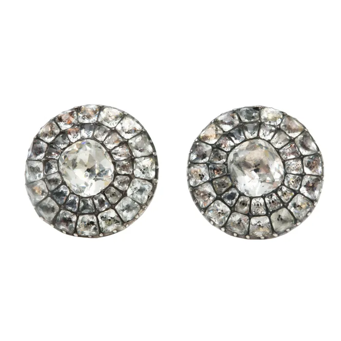 Bell Bird Antiques Earrings Georgian Era Double Halo Paste Earrings
