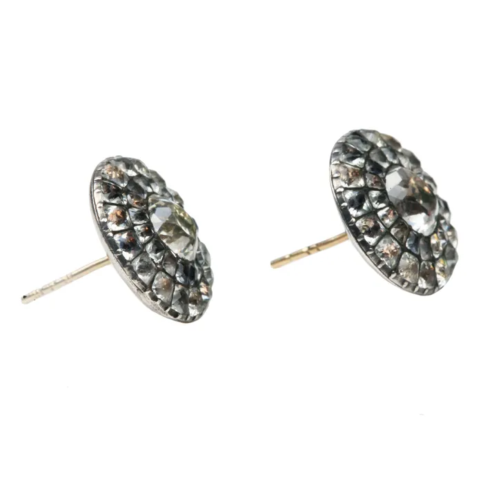 Bell Bird Antiques Earrings Georgian Era Double Halo Paste Earrings