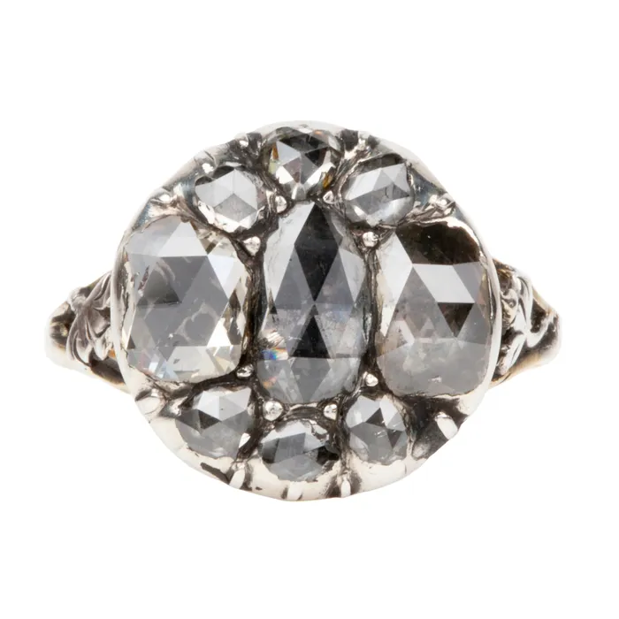 Bell Bird Antiques Georgian Era Rose Cut Diamond Cluster Ring Rings