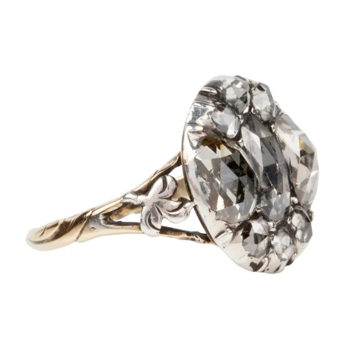 Bell Bird Antiques Georgian Era Rose Cut Diamond Cluster Ring Rings