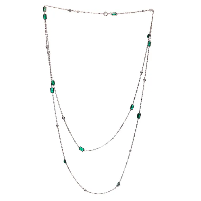 Bell Bird Antiques Mid Century Emerald and Diamond Chain Necklaces