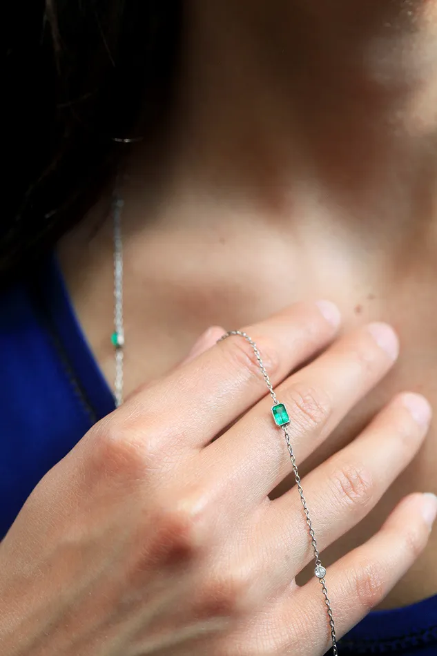 Bell Bird Antiques Mid Century Emerald and Diamond Chain Necklaces