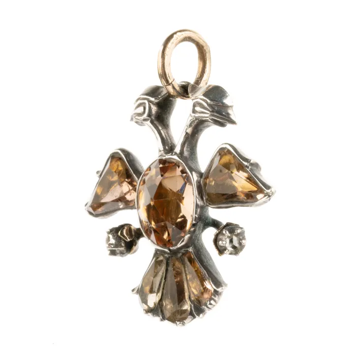 Bell Bird Antiques Necklaces 18th Century Iberian Precious Topaz Double Headed Eagle Pendant