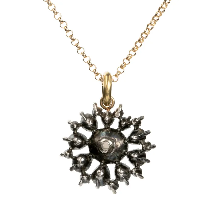 Bell Bird Antiques Necklaces 19th Century Rose Cut Diamond Cluster Pendant