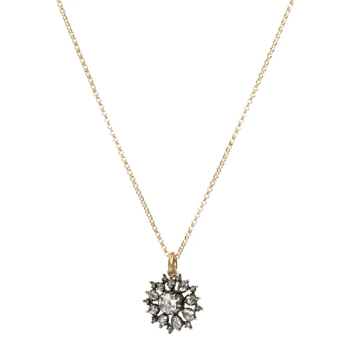 Bell Bird Antiques Necklaces 19th Century Rose Cut Diamond Cluster Pendant