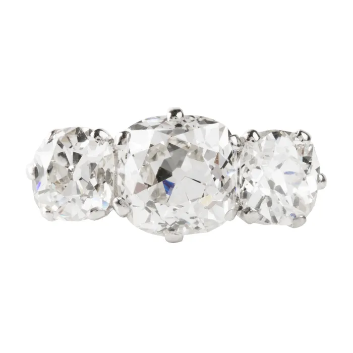 Bell Bird Antiques Rings Early 20th Century Cushion Cut Diamond ThreeStone Ring Bell Bird Antiques Rings Early 20th Century Cushion Cut Diamond ThreeStone Ring
