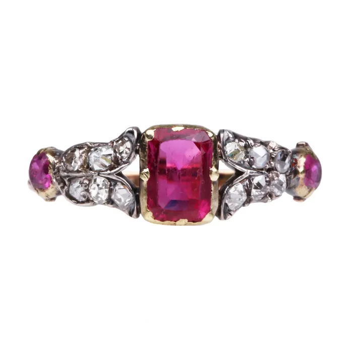 Bell Bird Antiques Rings Early Victorian Ruby and Old Mine Cut Diamond Ring