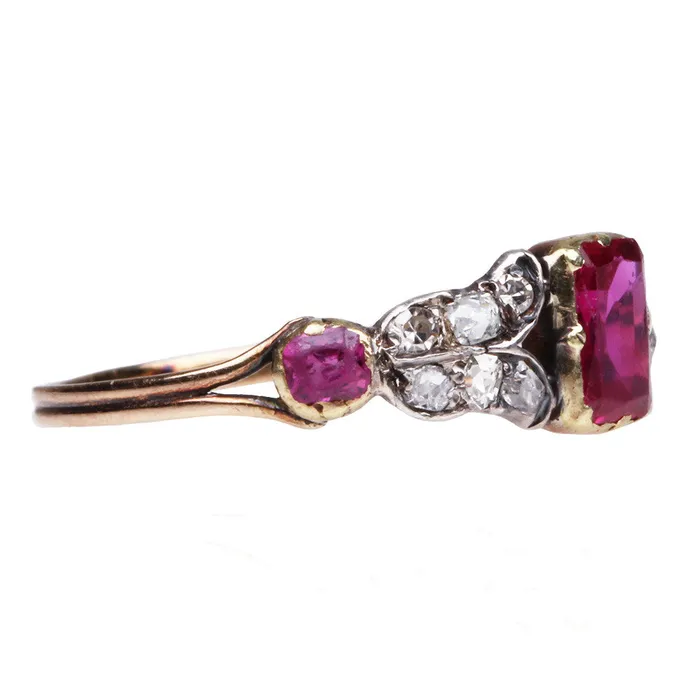 Bell Bird Antiques Rings Early Victorian Ruby and Old Mine Cut Diamond Ring