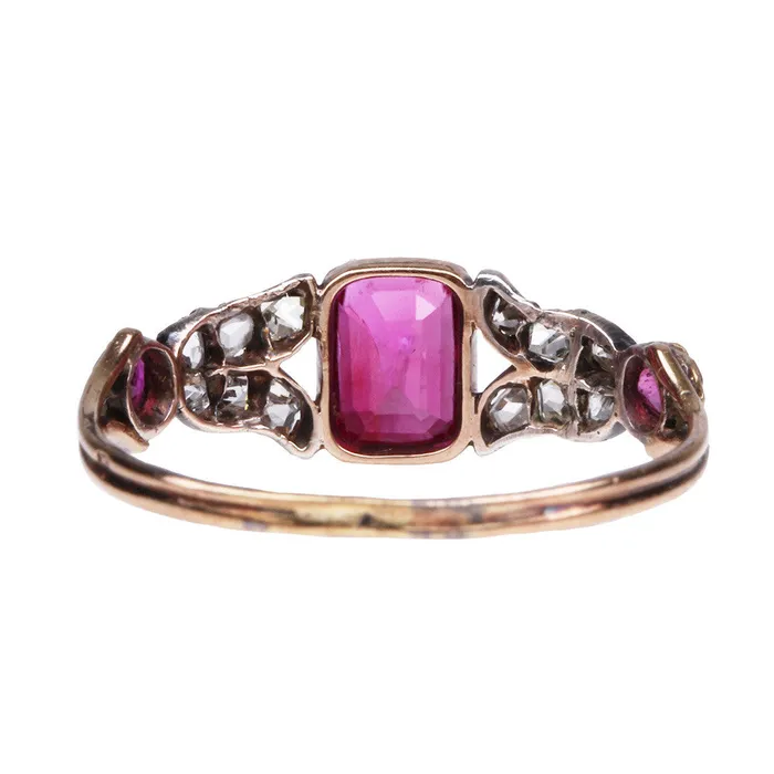 Bell Bird Antiques Rings Early Victorian Ruby and Old Mine Cut Diamond Ring