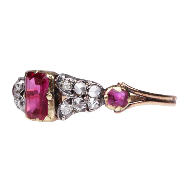 Bell Bird Antiques Rings Early Victorian Ruby and Old Mine Cut Diamond Ring