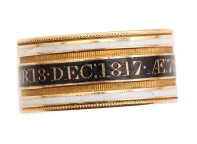 Bell Bird Antiques Rings Georgian Era Gold Enamel Mourning Ring Circa 1817 Final Payment