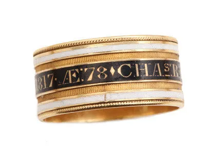 Bell Bird Antiques Rings Georgian Era Gold Enamel Mourning Ring Circa 1817 Final Payment