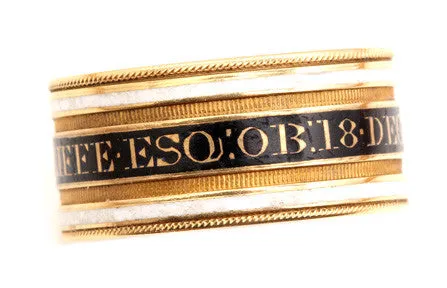 Bell Bird Antiques Rings Georgian Era Gold Enamel Mourning Ring Circa 1817 Final Payment