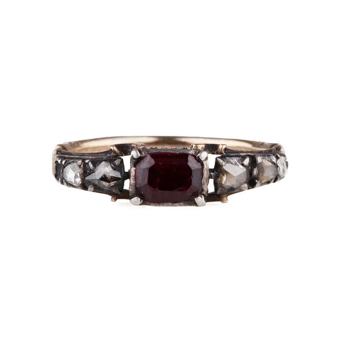 Bell Bird Antiques Rings Georgian Garnet Diamond Ring