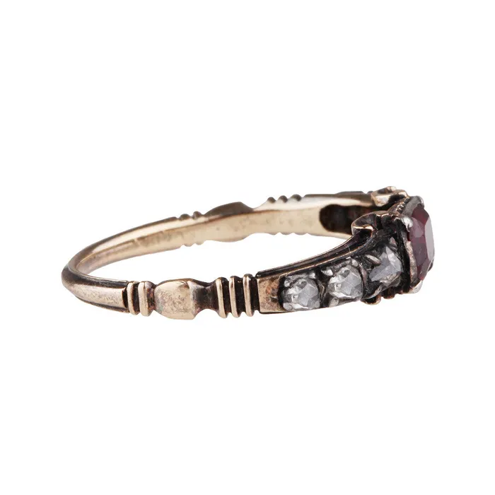 Bell Bird Antiques Rings Georgian Garnet Diamond Ring