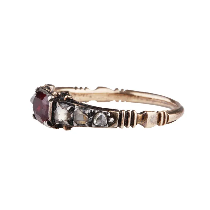 Bell Bird Antiques Rings Georgian Garnet Diamond Ring