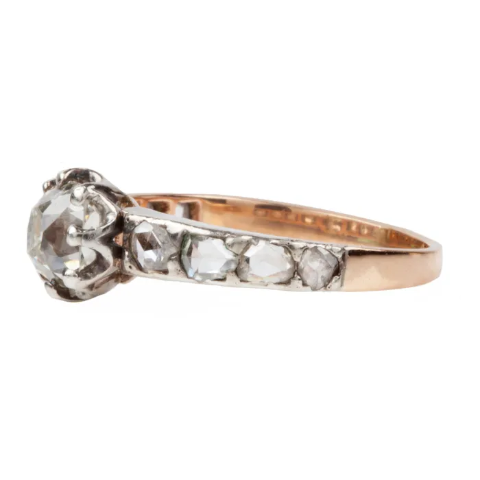 Bell Bird Antiques Rings Victorian Era Old Mine Cut and Rose Cut Diamond Ring