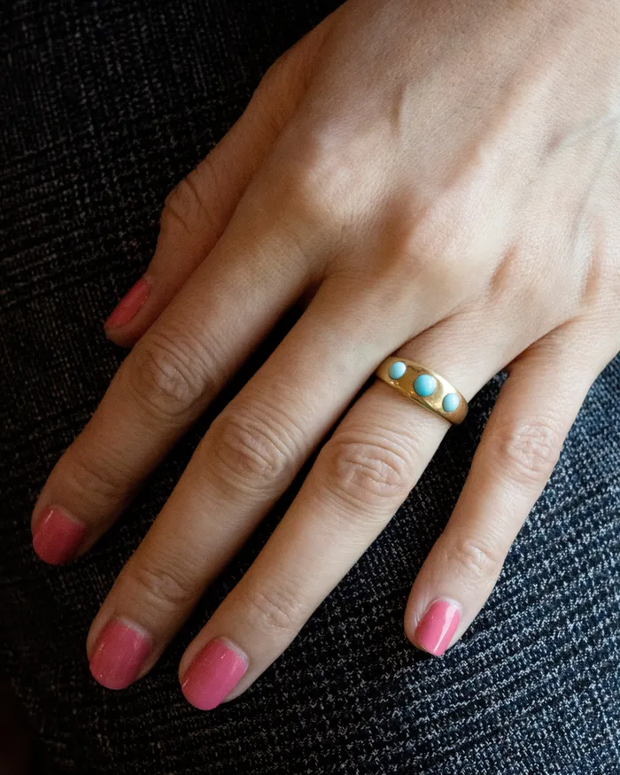 Bell Bird Antiques Rings Victorian Era Turquoise Three Stone Ring