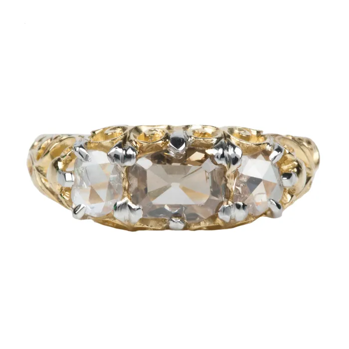 Bell Bird Antiques Victorian Table Cut Diamond Three Stone Ring Rings
