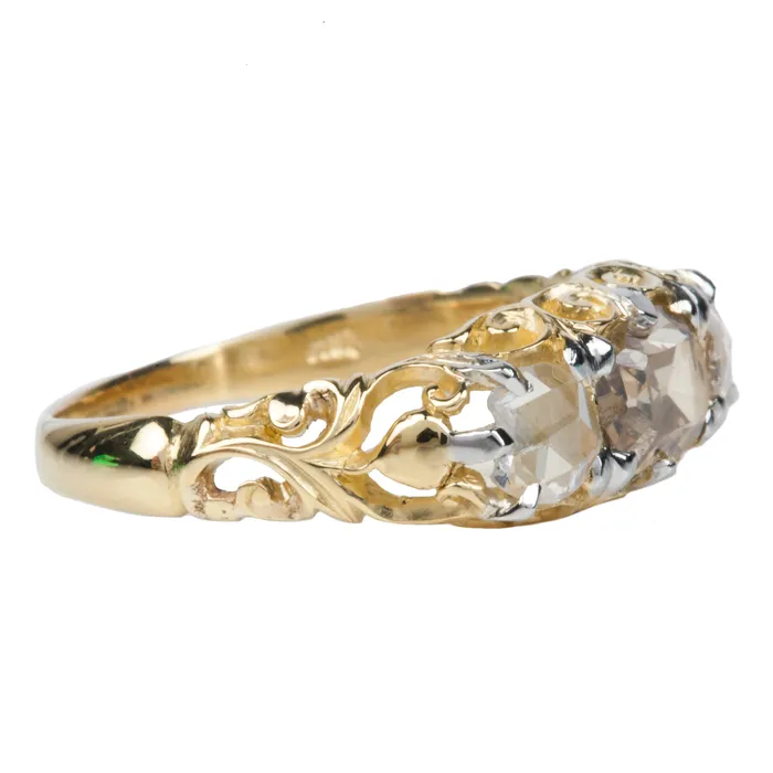 Bell Bird Antiques Victorian Table Cut Diamond Three Stone Ring Rings