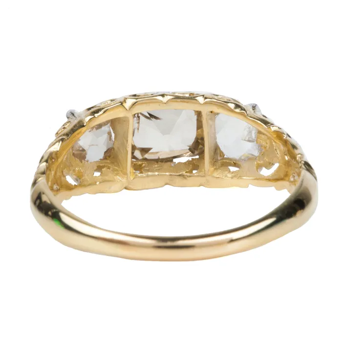 Bell Bird Antiques Victorian Table Cut Diamond Three Stone Ring Rings