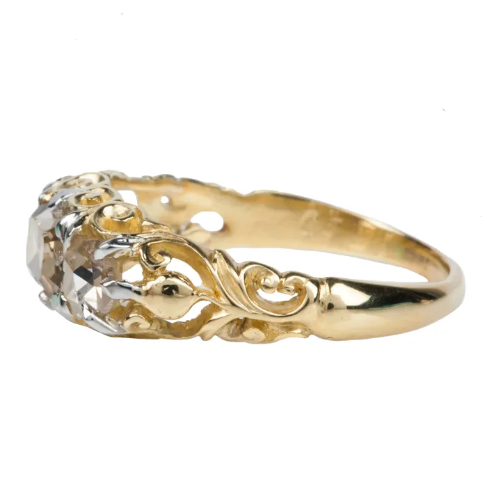 Bell Bird Antiques Victorian Table Cut Diamond Three Stone Ring Rings