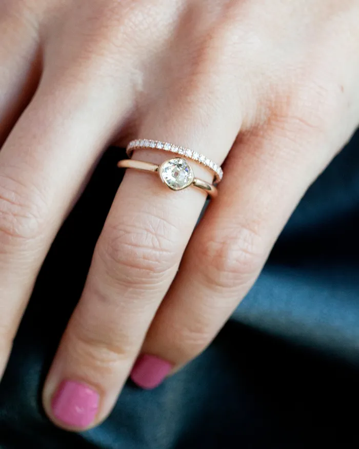 Bell Bird In House Bell Bird Old Mine Cut Diamond Bezel Set Solitaire Ring Rings