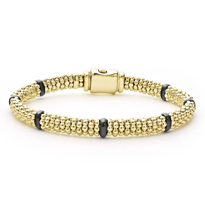Black Caviar Ceramic and 18K Gold Caviar Bracelet 6mm LAGOS Bracelets