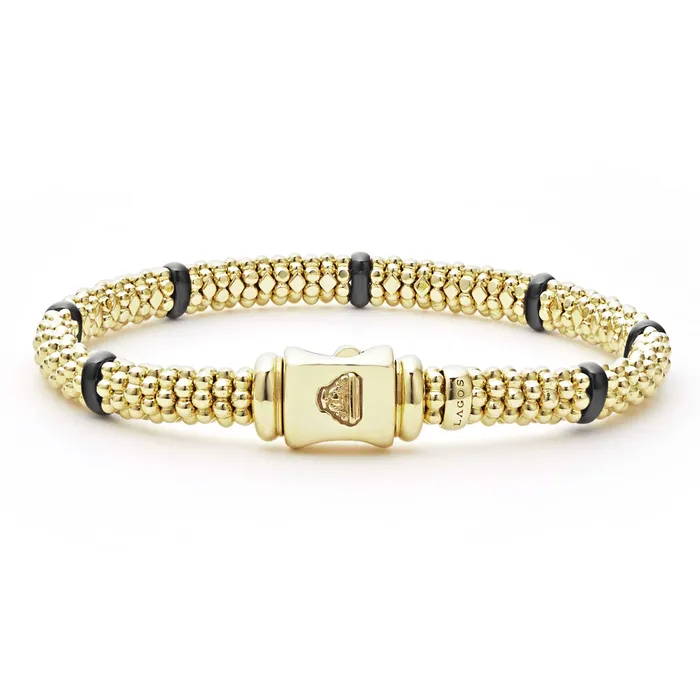 Black Caviar Ceramic and 18K Gold Caviar Bracelet 6mm LAGOS Bracelets