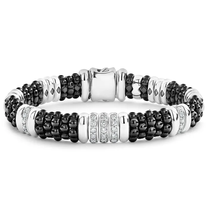 Black Caviar Five Station Ceramic Diamond Bracelet 9mm LAGOS Bracelets