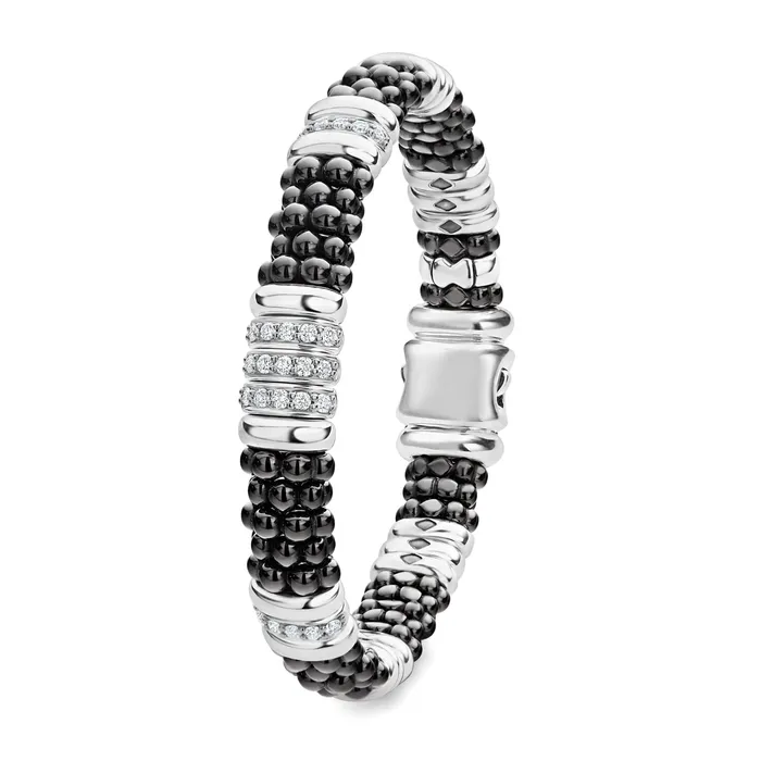 Black Caviar Five Station Ceramic Diamond Bracelet 9mm LAGOS Bracelets