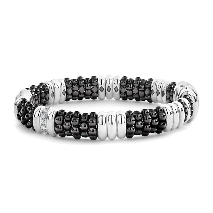 Black Caviar Five Station Ceramic Diamond Bracelet 9mm LAGOS Bracelets