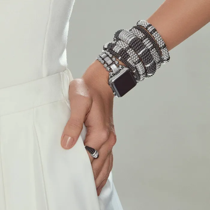 Black Caviar Five Station Ceramic Diamond Bracelet 9mm LAGOS Bracelets