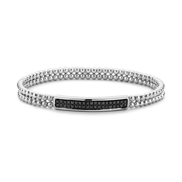 Black Rhodium 2 Row Stretch Bead ID Bracelet HULCHI BELLUNI Bracelets