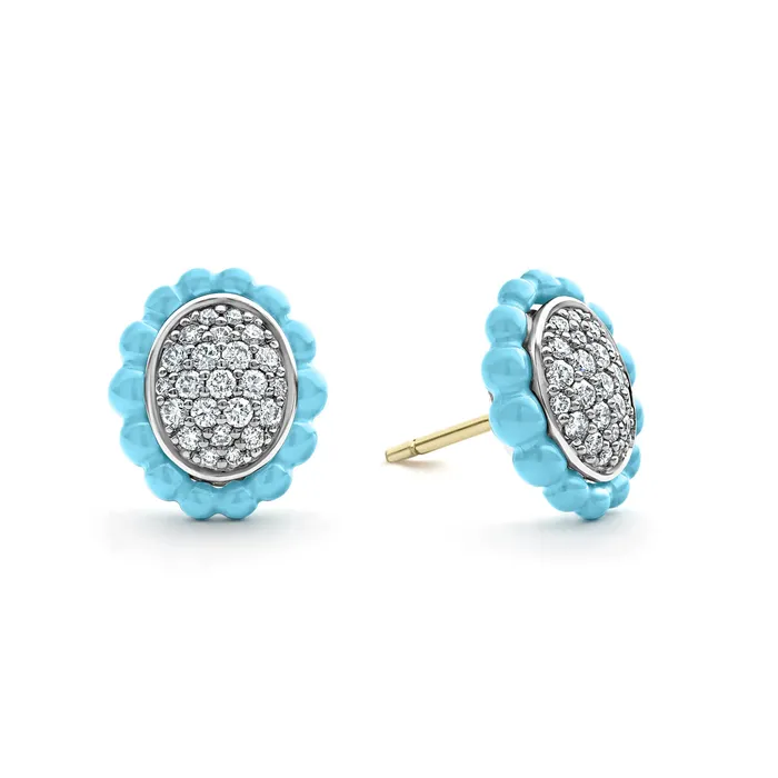 Blue Caviar Ceramic Oval Diamond Stud Earrings LAGOS Earrings