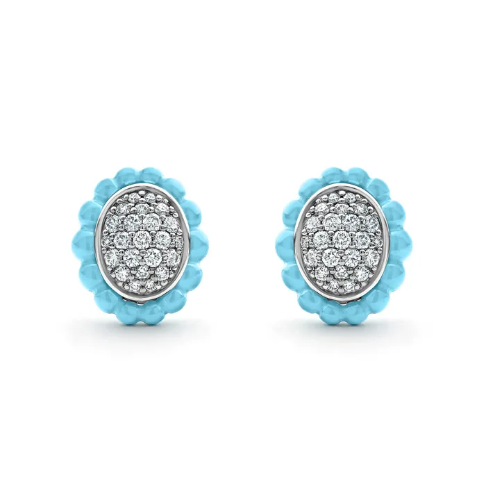 Blue Caviar Ceramic Oval Diamond Stud Earrings LAGOS Earrings