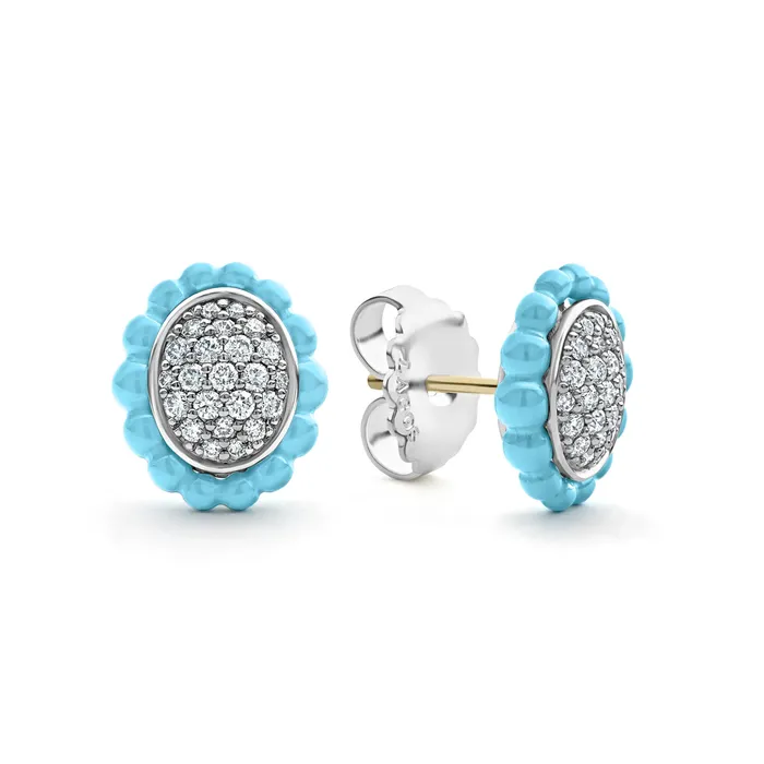 Blue Caviar Ceramic Oval Diamond Stud Earrings LAGOS Earrings