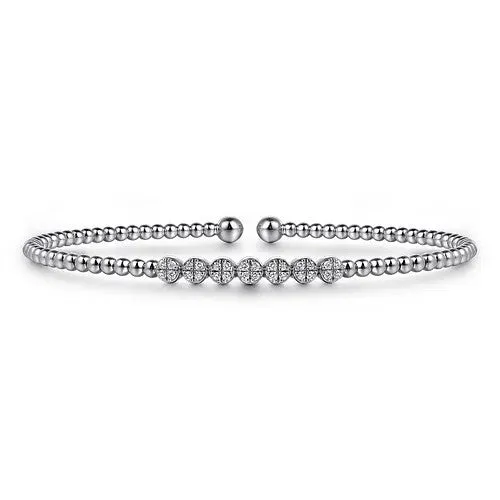 Bracelets 14K White Gold Bujukan Bead and Cluster Diamond Bangle GABRIEL CO