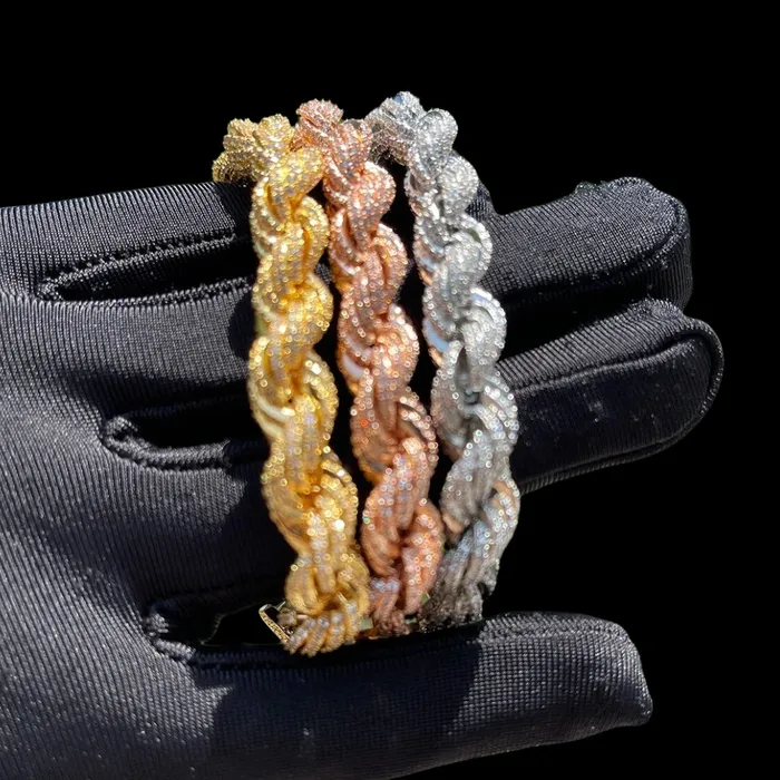Bracelets 8MM Spiral Rope Stack Iced Out Diamond Bracelet Spiral Rope