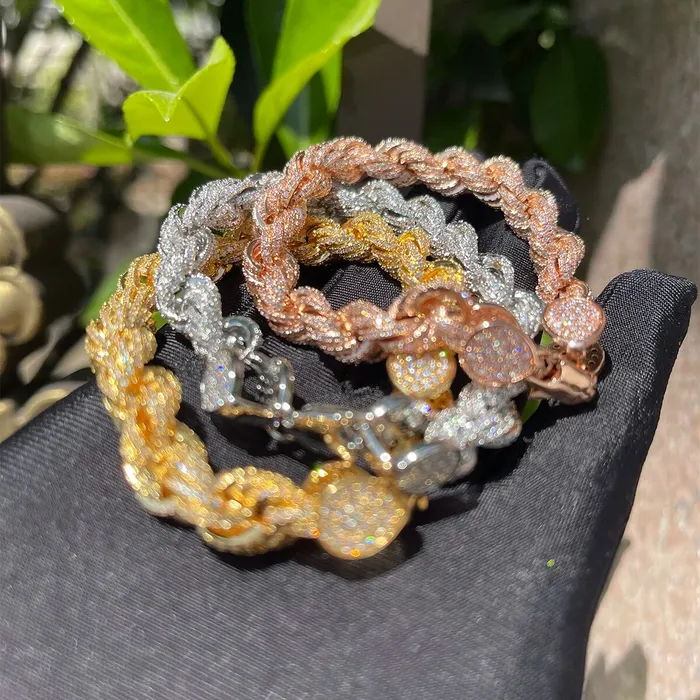 Bracelets 8MM Spiral Rope Stack Iced Out Diamond Bracelet Spiral Rope