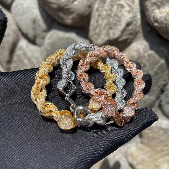 Bracelets 8MM Spiral Rope Stack Iced Out Diamond Bracelet Spiral Rope