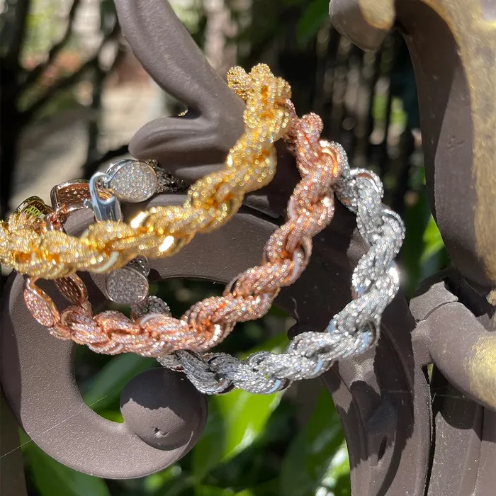 Bracelets 8MM Spiral Rope Stack Iced Out Diamond Bracelet Spiral Rope
