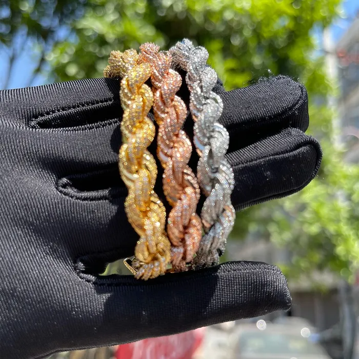 Bracelets 8MM Spiral Rope Stack Iced Out Diamond Bracelet Spiral Rope