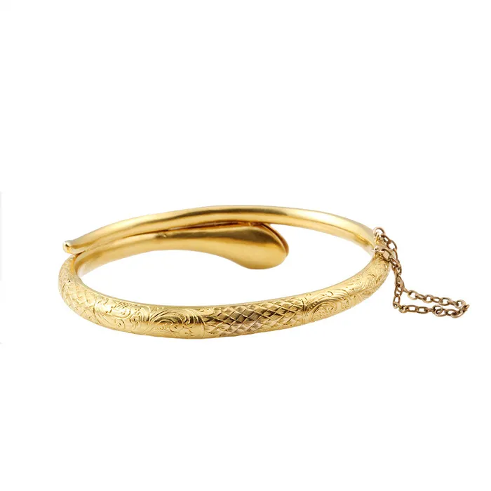 Bracelets Bell Bird Antiques Victorian Gold Snake Bangle with Turquoise Rubies