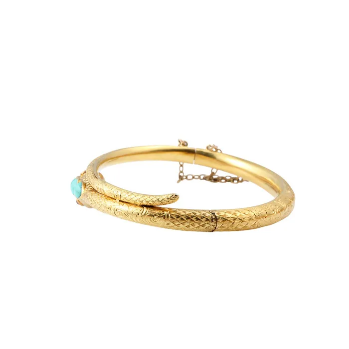 Bracelets Bell Bird Antiques Victorian Gold Snake Bangle with Turquoise Rubies