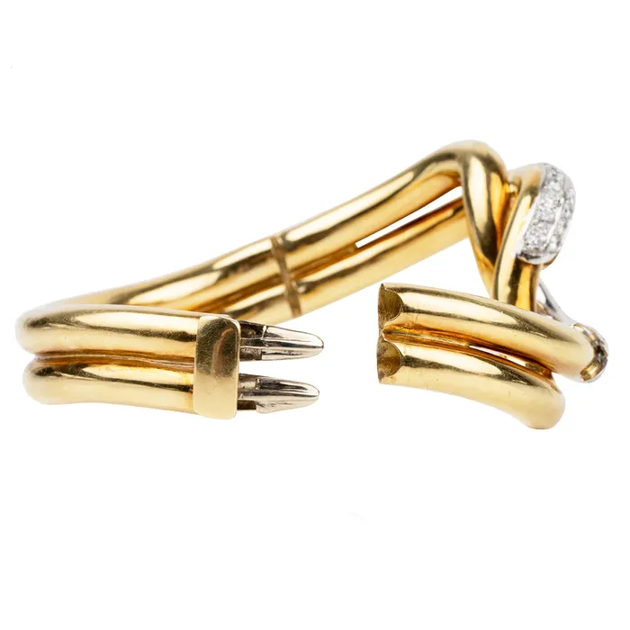 Bracelets Bell Bird Antiques Vintage Gold and Diamond Twist Bangle Bracelet