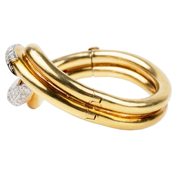 Bracelets Bell Bird Antiques Vintage Gold and Diamond Twist Bangle Bracelet